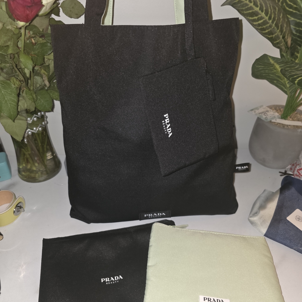 Prada Black and Cream Tote with Matching Pouch